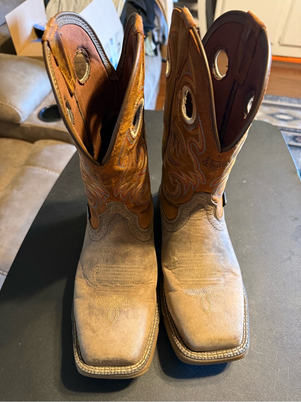 Justin Men's Boot Size 7.5D and a 3D Brown Leather Belt Size 32